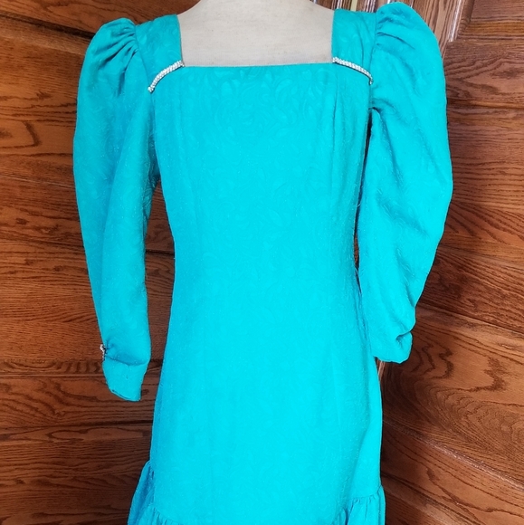 Vintage 1980's prom dress teal green - Picture 1 of 7